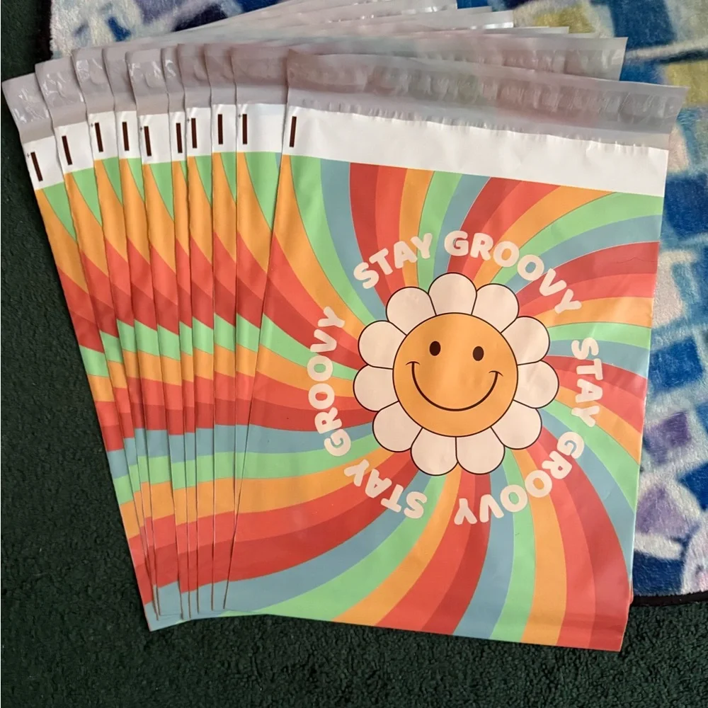Stay Groovy Colorful Poly Mailers - 10 Count - 10x13 inches.
